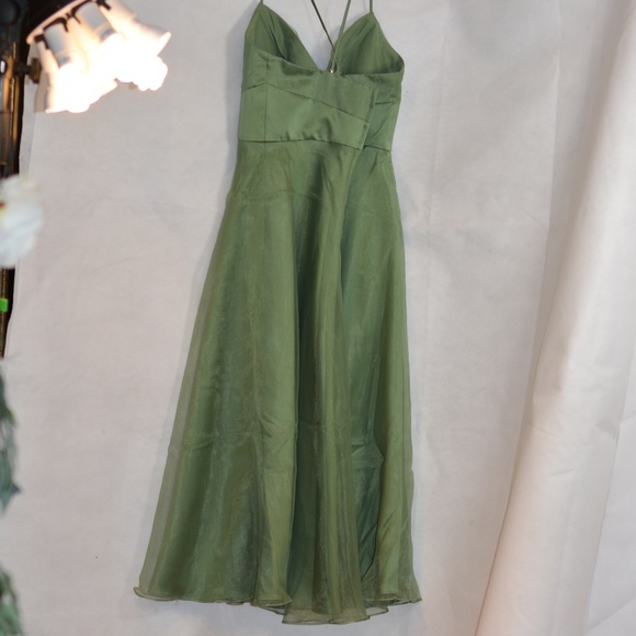 Alfred Angelo Green Organza-type Spaghetti Strap Dress SZ 16 - Picture 8 of 9